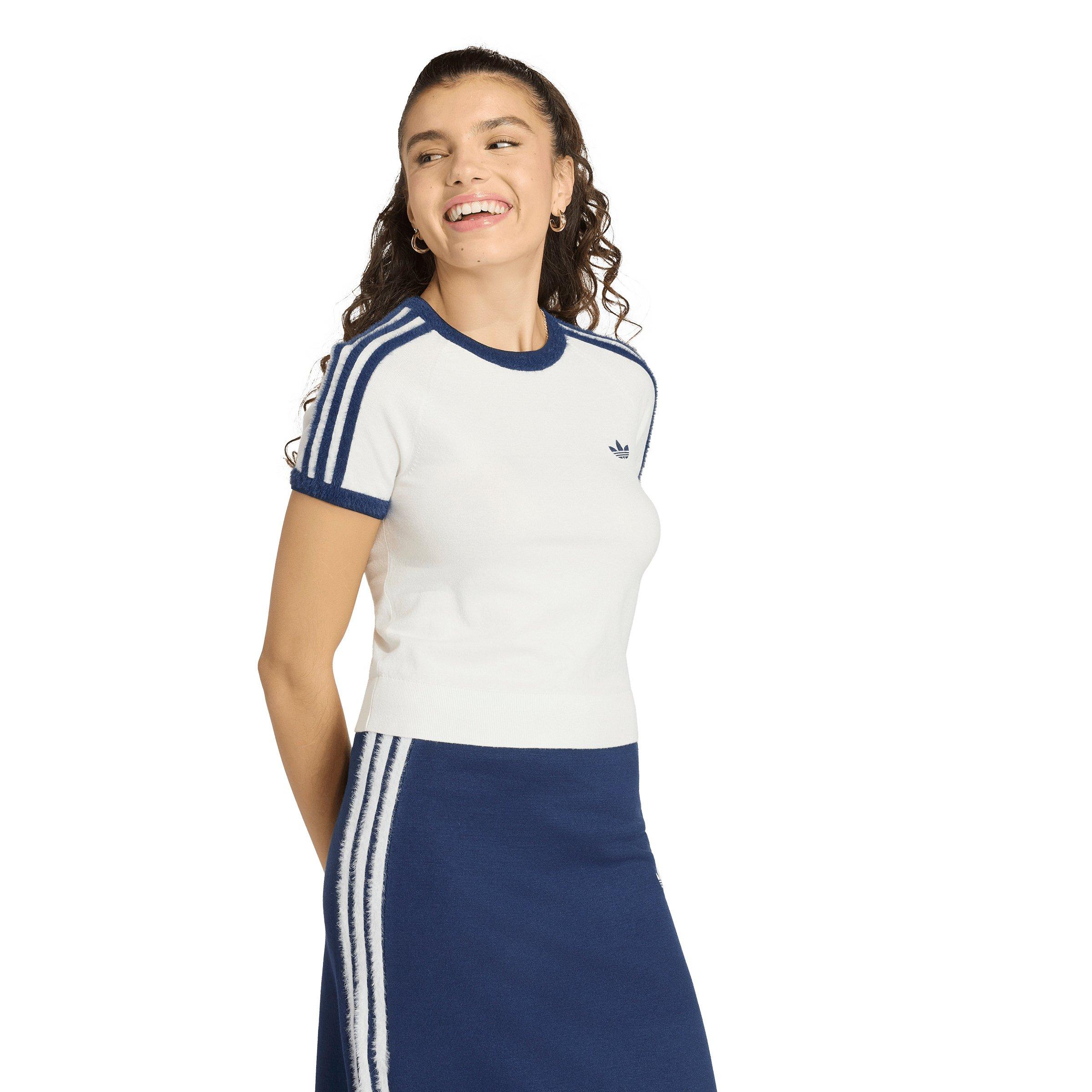 adidas Originals Women's adicolor Knit T-Shirt - White/Navy - WHITE/NAVY